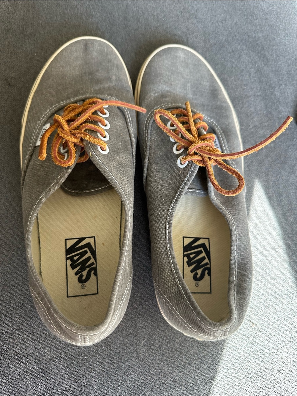 Vans Authentic Gray Canvas Low-Top Sneakers with Brown Laces